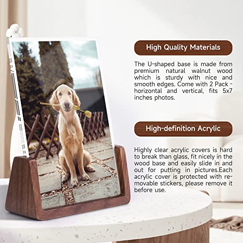 Komimaci 4x6 Picture Frame - 2 Pack, Rustic Wooden Photo Frame with Walnut Wood Base and High Definition Acrylic Glass Cov...