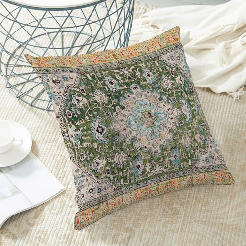 AEIOAE Boho Pillow Covers 20x20 Inch Set of 2,Carpet Pattern Throw Pillows Case,Sage Green Yellow Ethnic Design Outdoor De...