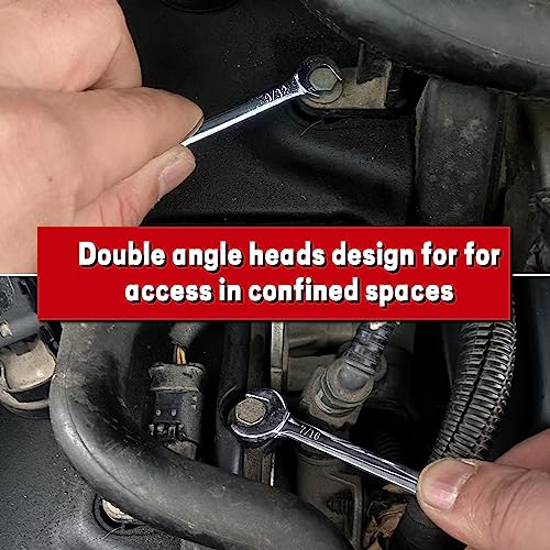 LEONTOOL Mini Double Open End Wrench Set SAE 10 Pcs 5/32" to 7/16" with Portable Storage Pouches Mirror Chrome Finish Supe...
