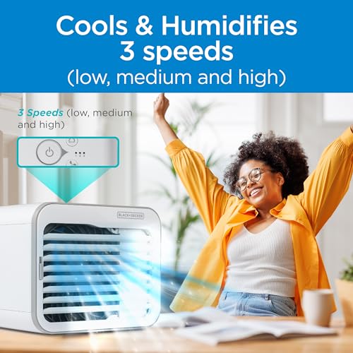BLACK+DECKER Desktop Air Cooler, Personal Portable Fan with 3-Speeds, Evaporative Air Cooler with 0.5L Water Tank, Air Coo...
