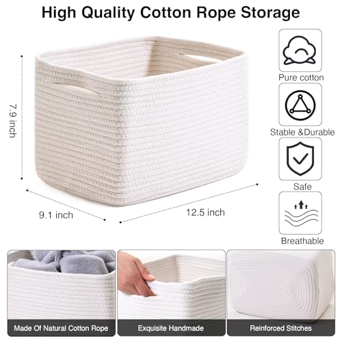 ICERZCZ Storage Baskets for Organizing, Woven Basket for Storage, Storage Baskets Bin for Shelves, Cotton Rope Basket with...