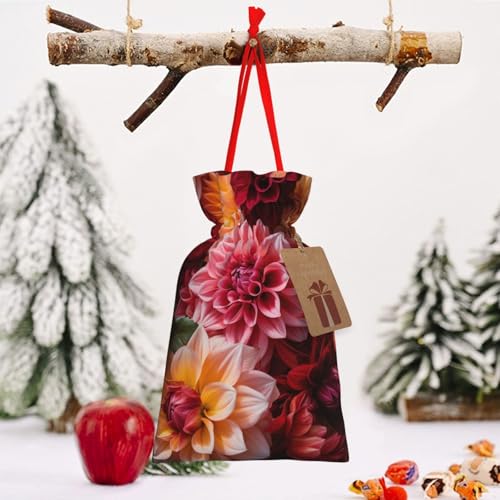 WXYBMDP Colorful Flower Print Christmas Drawstring Bags Xmas Candy Bags Reusable Party Gifts Wrapping Bags