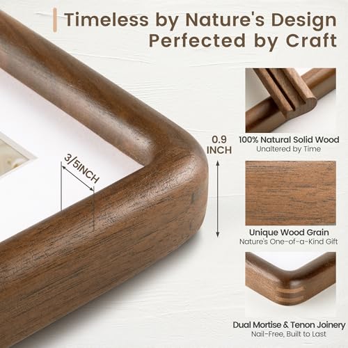 Fun Memories 5x7 Picture Frame, Solid Walnut Wood Frame with Real Glass, Hard Wood 5 by 7 Photo Frame for Wall & Tabletop ...