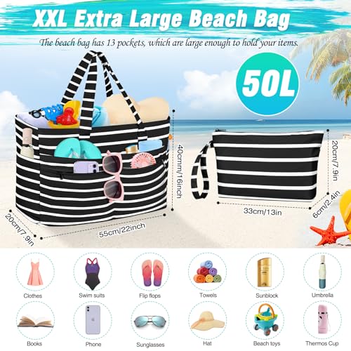 HUANLANG Extra Large Beach Bag Waterproof Beach Totes Bags for Women Men,Pool Bag with Zipper Wet Pocket