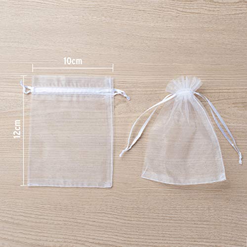 MOTYAWN 100 PCS Organza Gift Bags 4x5 White Wedding Party Favor Bags Mesh Gift Bags, Jewelry Pouches for Party, Baby Showe...