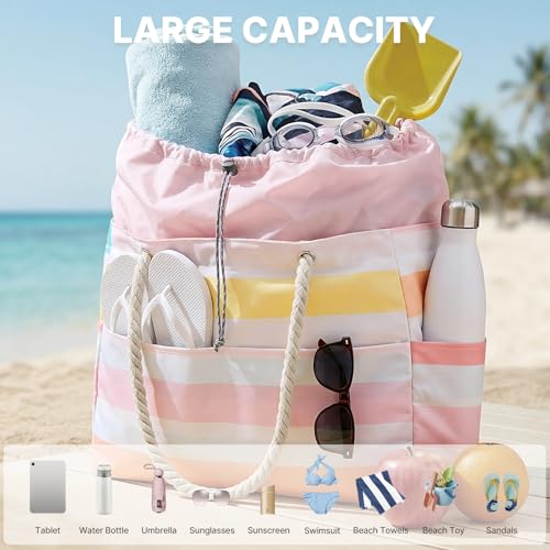 G4Free Canvas Beach Bag Waterproof Sandproof Large Beach Tote Bags for Women Pool Swim Travel Grocery