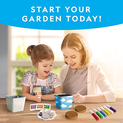 National Geographic Flower & Herb Gardening Kit for Kids - Gardening Set with 3 Stainless Steel Pots, Paint & Stickers, Ki...