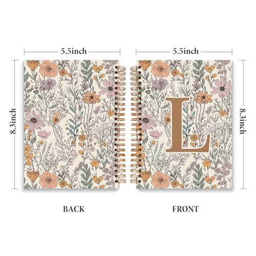 JXREQ Vintage Boho Floral Personalized Notebook, Initial Letter L Notebook Journal, Monogram Notebook, Monogrammed Gifts f...