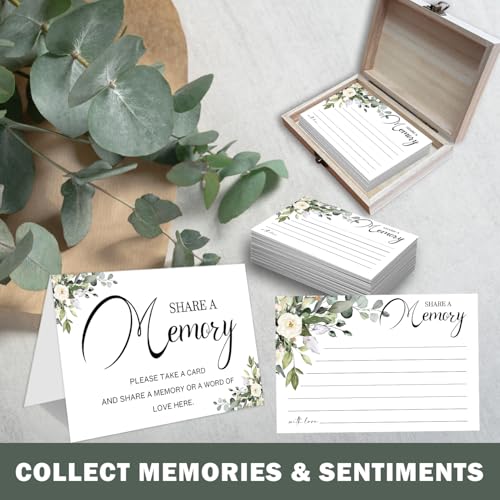 LeFohLon Share a Memory Cards with Box, Funeral Memory Box with 50 Greenery Cards, Wooden Keepsake Holder, Guest Book Idea...
