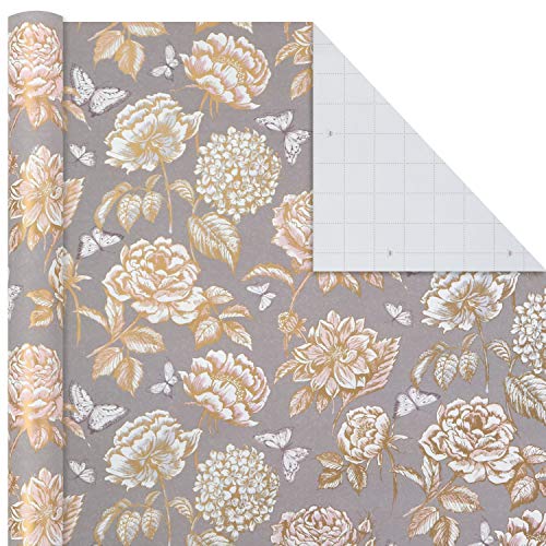 Hallmark Wedding Wrapping Paper Rolls - Gold Hearts, Rose Flowers, White Stripes Gift Wrap Paper (Set of 3 Rolls: 85 sq. f...
