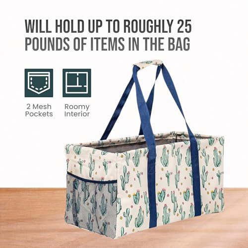 Lucazzi Extra Large Utility Tote Bag, Oversized Collapsible Reusable Wire Frame Rectangular Canvas Basket With Two Exterio...