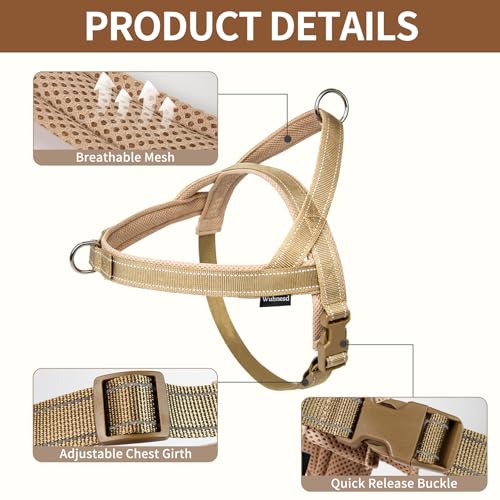 Wuhnesd No Pull Dog Harness and Leash Set-Reflective Vest with Handle&5FT Dog Leash with Car Seatbelt Clip,Breathable Mes...