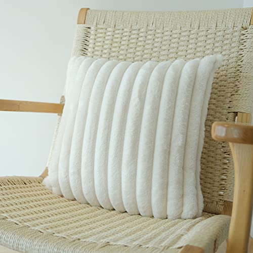 JOJUSIS Pack of 2 Faux Fur Plush Decorative Throw Pillow Covers Couch Cushion Case Soft Pillowcases (White, 18 x 18-Inch)