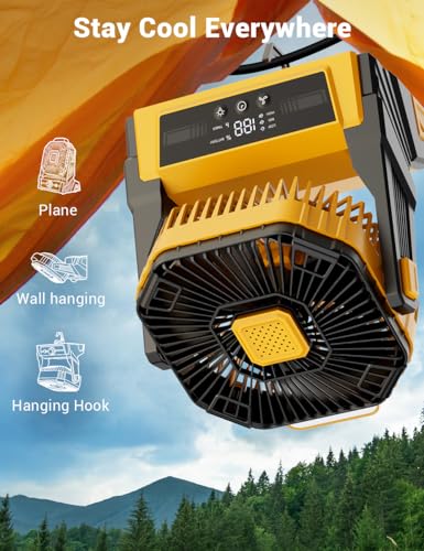KopBeau Portable Camping Fan with Lights, 20000mAh Rechargeable Battery Operated Fan, Battery Powered Outdoor Beach Tent w...