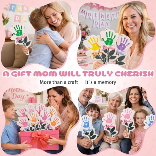 Yousoontic 24 Sets Mother's Day Handprint Kit Unfinished Wooden Flower with Acrylic Paints & Brushes DIY Handmade Gifts fr...