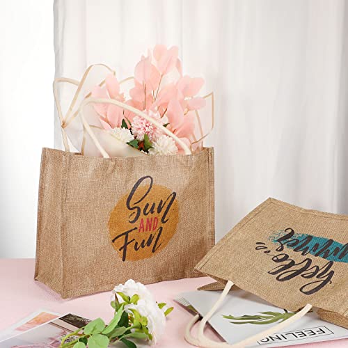 Sweetude Burlap Tote Bags with Handles for Women Burlap Tote Summer Straw Beach Bag 13.8 x 5.9 x 10.6 Inches