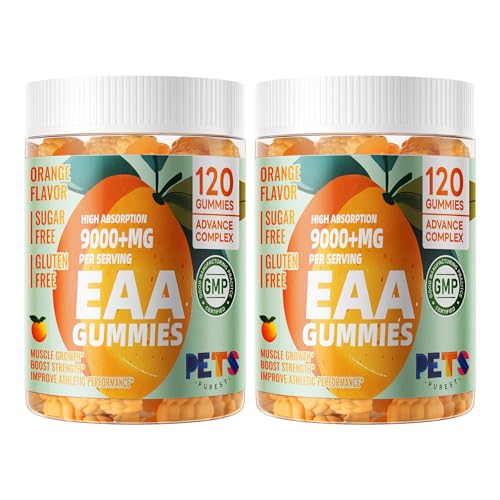 Pets Purest EAA Gummies 120 Gummies (Orange), Essential Amino Acids - All 9 Essential Aminos (EAA) and All Branched-Chain ...