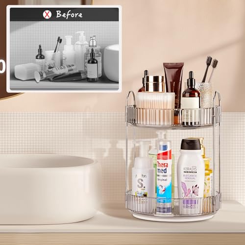 Niluks 360 Rotating Makeup Organizer, 2 Tier Lazy Susan Bathroom Counter Organizer, Skincare Organizers, Spinning Perfume ...