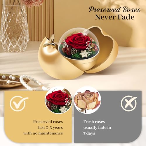 Tyvouflo Preserved Roses Forever Flowers Mother's Day Heart Necklace Gifts for Birthday Mom Her Wife Girlfriend Grandma on...