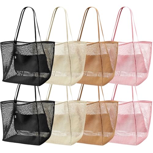 Viwnrxta 4pcs Beach Bags for Women,Nylon Mesh Summer Travel Tote Bag with Large Inner Zipper Pocket