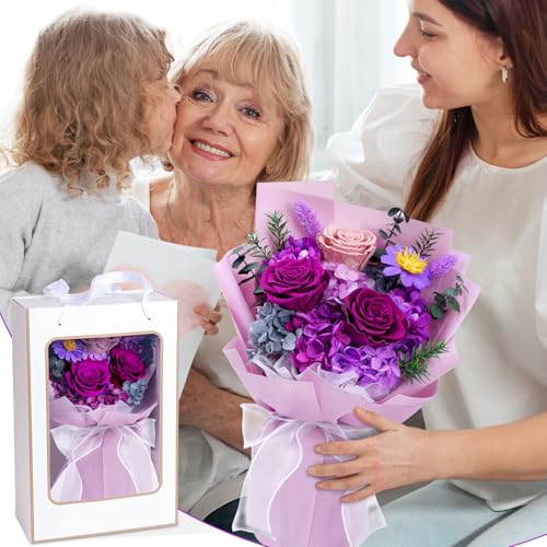 Waipfaru Preserved Flowers, Purple Fresh Bouquet with Gift Box, Flowers for Delivery Prime, Forever Flowers for Women Birt...