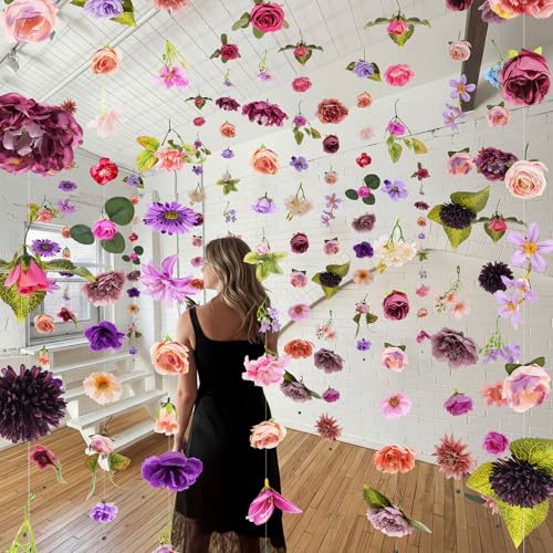 Suncalla 6 Pcs 35.46 ft Flower Garlands Backdrop Spring Artificial Wildflower Vines Floral Decorations for Party Fake Flow...
