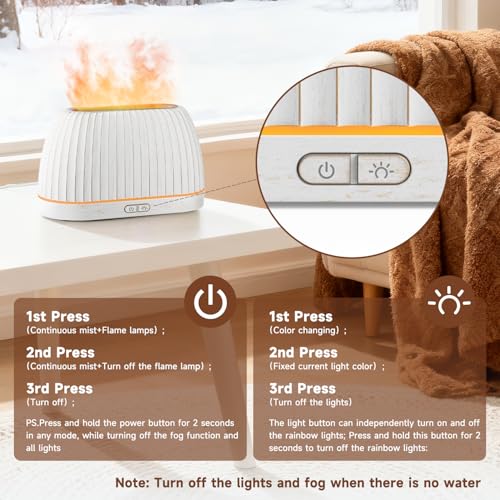 SOULORIGIN Essential Oil Diffuser, Flame Effect Aromatherapy Diffuser with 7-Color LED Lights & Auto Shut-Off, Ultrasonic ...
