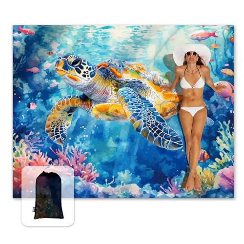 Sunlit Large Beach Blanket Waterproof Sand Proof, 81" x106" Sand Free Beach Mat with Anchored Pockets and Storage Bag, for...