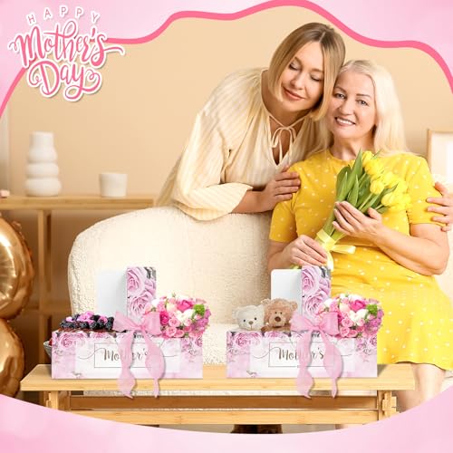 6 Set Mother's Day Cake Flower Gift Boxes with 6 Pcs Transparent PVC Cake Boxes 6 Floral Foam Ribbon Set Flower Bouquet Pa...