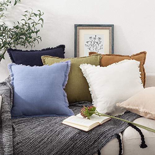 ATLINIA Linen Pillow Cover with Fringes Soft Solid Cushion Cover 20 x 20 Decorative Throw Pillow Cover for Couch Sofa Bed ...