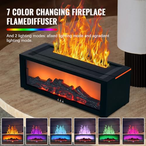 Fireplace Humidifier Diffuser, 7 Colors Flame Diffuser for Essential Oils, Fire Aroma Diffuser with Remote, Ultrasonic Air...