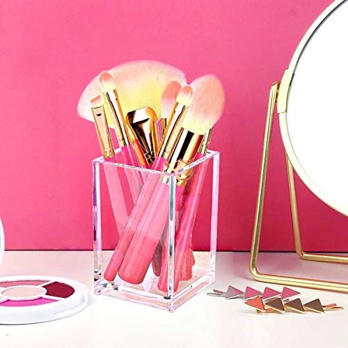 2 Pack Clear Acrylic Pencil Pen Holder Cup,Desk Accessories Holder,Makeup Brush Storage Organizer,Modern Design Desktop St...
