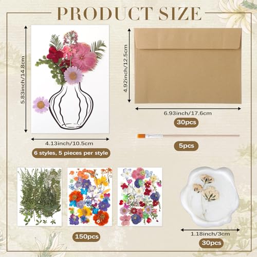 Dunzoom 30 Set DIY Wedding Greeting Cards with Envelopes Wedding Thank You Dried Flowers Pressed Flower Cards Handmade Car...