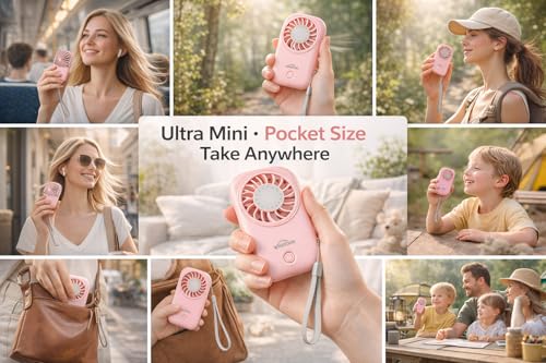 WHATOOK Mini Fan Small Portable Fans: Personal Makeup Handheld Fans USB Rechargeable, Lightweight Home Office Outdoor Trav...