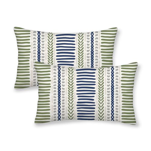 DAFENA Sage Green Pillow Covers 12x20 Inch 2 Pcs Boho Navy Blue Grey Polka Dots Stripe Decor Throw Pillows Modern Geometri...