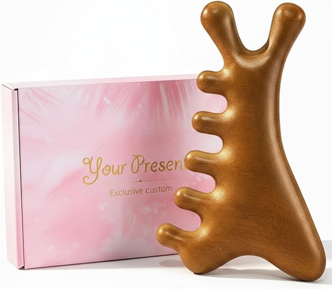 SerniaXin 4-in-1 Natural Sandalwood Gua Sha Massage Tool - Head, Face, Eye Nose Massage & Jawline Sculpting - Full Body Ly...