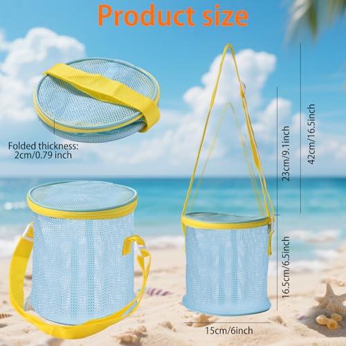 Sea Shell Bags for Beach 2pcs Mesh Seashell Holder,Shelling Collecting Tools Travel Sand Toys Storage Bucket for Sandbox,B...