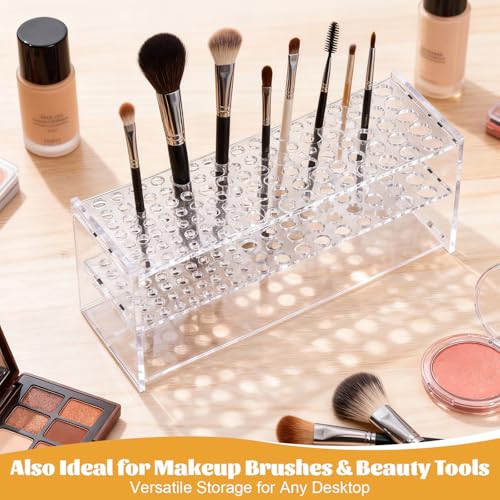 Novabright 2 Pack 105 Holes Acrylic Paint Brush Holder Organizer, Clear Pen Display Stand Rack Detachable Makeup Brush Hol...