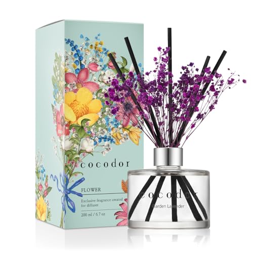 COCODOR Flower Reed Diffuser Set / 6.7oz / Garden Lavender/Scent Diffuser with Sticks Home Fragrance Oil Reed Diffuser for...