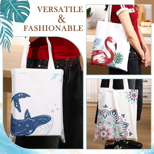 SATINIOR 10 Pcs Beach Theme Canvas Totes Bags Gifts Shopping Bags Reusable Grocery Handbags for Women Travel Cruise Wedding