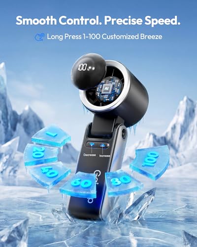 Gaiatop Portable Handheld Turbo Fan, 15 Hrs Cooling, 180° Foldable 4-in-1 Hand Held Fans, 6-Speed (1-100) Personal Mini Ha...
