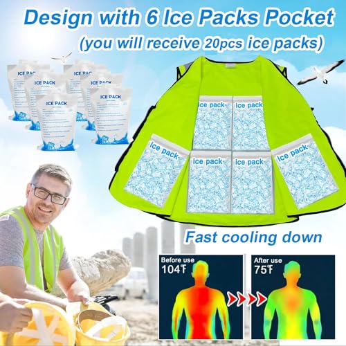 YITIAOYU Cooling Safety Vest with 20pcs Gel Ice Packs - Cooling Vest for Men Women Ice Reflective Cool Vest for Hot Weather