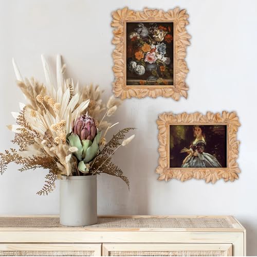 Vintage Picture Frames 4x6, Antique White Beige Ornate Flower Picture Frame with Real Glass, Floral Petal Resin Photo Fram...