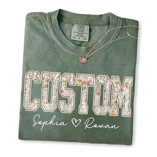 NAZENTI Personalized Floral Mama Grandma Shirt with Kids Name, Custom Gifts for Mom Grandma, Mother’s Day Shirt for Women