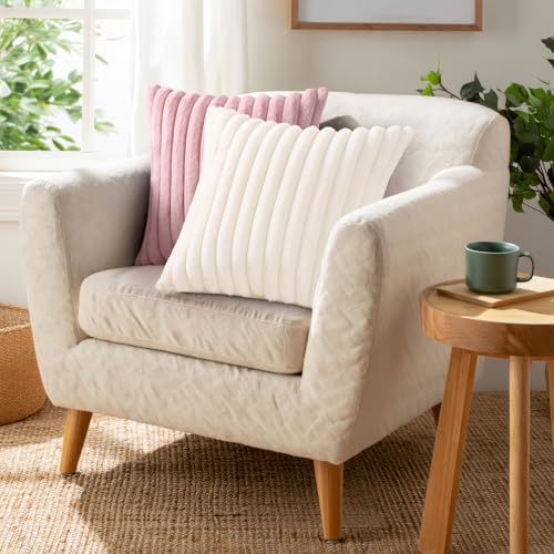 Pallene Faux Fur Plush Throw Pillow Covers 18x18 Set of 2, Luxury Soft Fluffy Striped Decorative Pillow Covers for Sofa, C...
