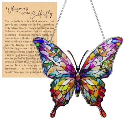 Butterfly Gifts for Women, Acrylic Butterfly Suncatcher Ornament Faux Stained Glass, Inspirational Gift for Women, Christm...