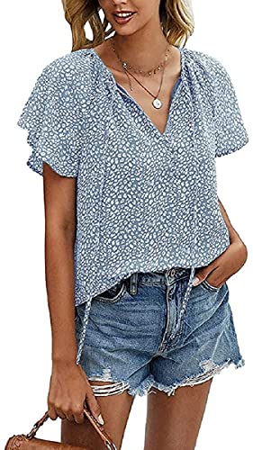 CERYIWER Women's Short Sleeve Casual Shirts Boho Floral Print V Neck Tops Loose Blouses