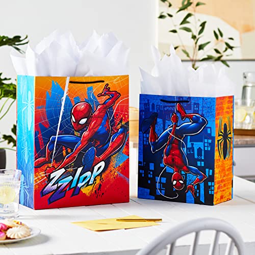 Hallmark Marvel Spider-Man Gift Bags (2 Bags: 1 Large 13", 1 Extra Large 15") for Birthdays, Halloween, Christmas, Kids Pa...