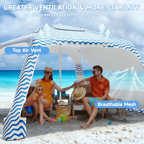 Beach Cabana with 4-Corner, UPF50+ Beach Canopy, Adjustable Height Beach Tent Sun Shelter, Sun Umbrella with Removable Sid...