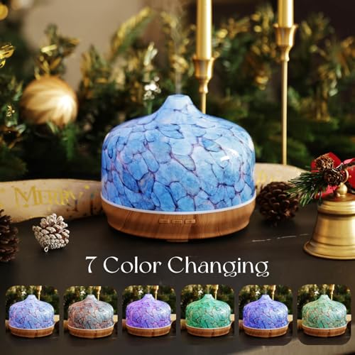 Porseme 500ml Glass Essential Oil Diffuser Aromatherapy Ultrasonic Cool Mist Humidifier 15-21 Running Hours Waterless Aut...